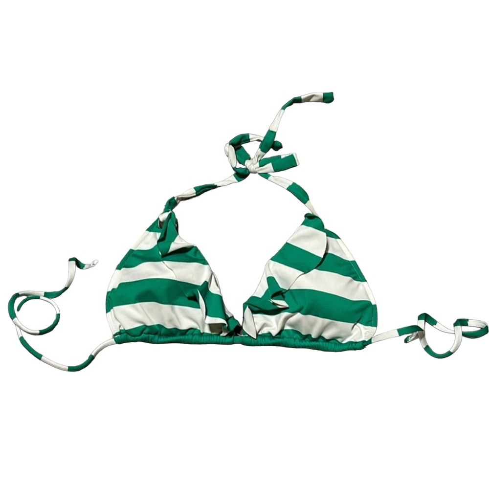Ralph Lauren String Bikini Top Green White Preppy Stripes Medium